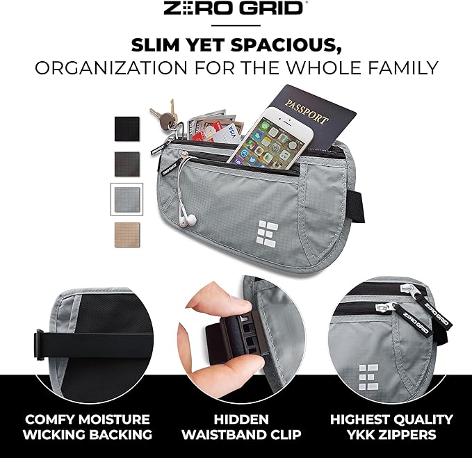 Money Belt for Secure Travel - RFID Blocking Slim Passport Holder - Hidden Waist Pouch for Cash, Credit Cards, Documents - Concealable Under Clothes, Water-Resistant Slim Fanny Pack for Men and Women