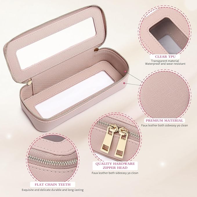 Pinkmik Makeup Brush Bag Slim Clear Makeup Bag Transparent Travel Cosmetic Case & Toiletry Bag with Zipper Small Beatuy Makeup Bag Purse Organizer for Women (Pink, SLIM)