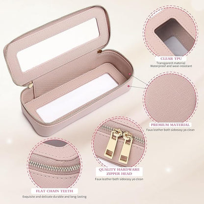 Pinkmik Makeup Brush Bag Slim Clear Makeup Bag Transparent Travel Cosmetic Case & Toiletry Bag with Zipper Small Beatuy Makeup Bag Purse Organizer for Women (Pink, SLIM)