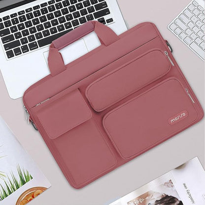 MOSISO Laptop Shoulder Bag 15.6 inch, 15-15.6 inch Computer Bag Compatible with MacBook Pro 16 inch, HP, Dell, Lenovo, Notebook with 2 Raised&1 Flapover&1 Horizontal Pocket&Handle&Belt, Dusty Rose