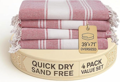 LANE LINEN Beach Towel Set of 4, Turkish Beach Towel Set, Pre-Washed Pool Towels, Quick Dry Travel Beach Towel, Extra Large Beach Towels Oversized, 39"x71" - Cashmere Rose