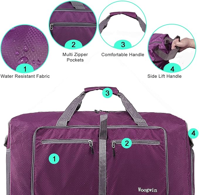 Woogwin Travel Duffel Bag Large Foldable Waterproof Overnight Bag for Beach Swim Bags Pool Sports Gym