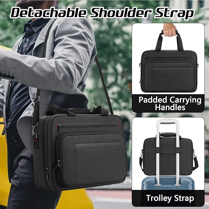 samdew Double-layer Portable Mobile Printer Storage Bag Compatible with HP Tango/Tango X, HP Officejet 250/200, Printer Carrying Case with 15.6" Laptop Layer, Shoulder & Trolley Strap, Bag Only