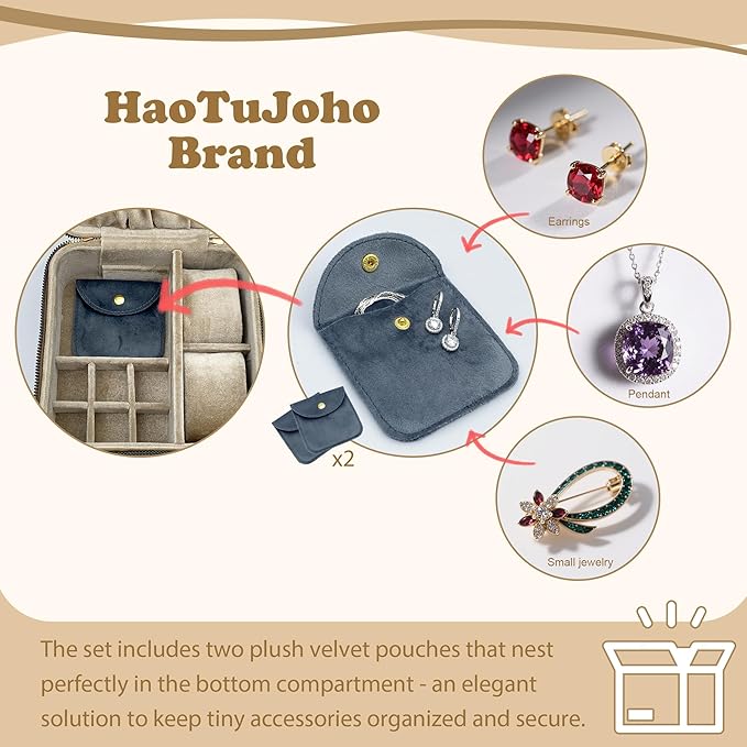 Large Velvet Travel Jewelry Organizer and Storage Case with Zipper Around,Jewelry Box (Champagne)