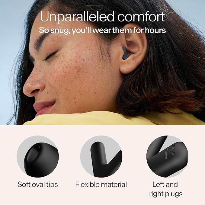 Alpine Silence Earplugs for Sleep, Focus & Travel - V-Shape Snug Fit & Soft Oval Tips – 4 Sizes XS/S/M/L - Comfortable, Reusable Hearing Protection - up to 25dB – Black