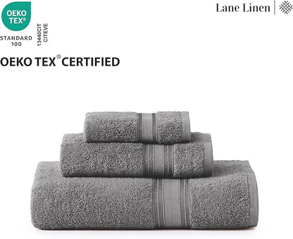 LANE LINEN Towel Set of 12 – 100% Mercerized Cotton, Zero Twist, 4 Large Bath Towel, 4 Hand Towels & 4 Wash Cloths, Quick Dry & Long-Lasting, Perfect for Family Bathrooms, Easy Care – Cool Grey