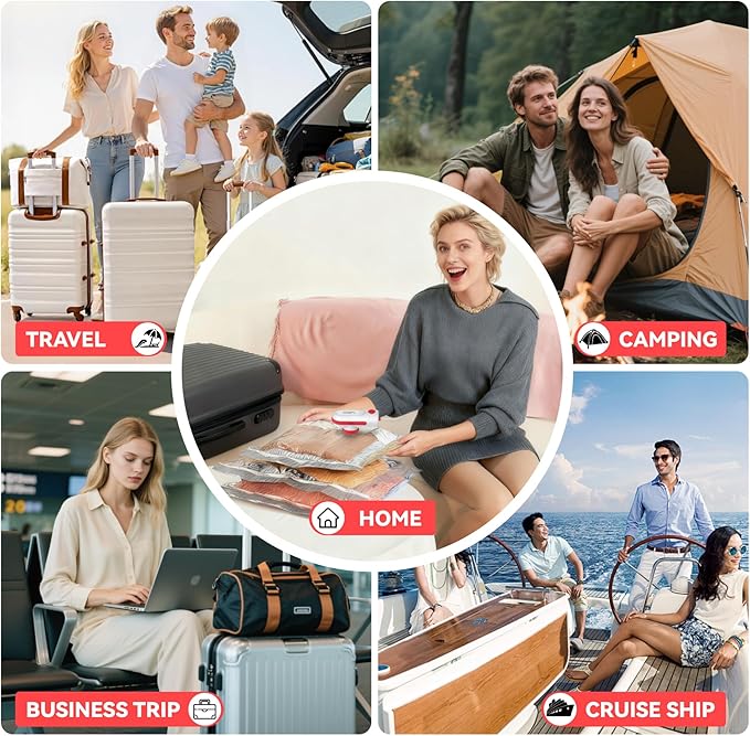 12 Pack Travel Vacuum Bags for Clothing with USB and TYPE C Pump, Compression Seal Packing Cubes for Luggage Suitcase Backpack, Carry-on Size Space Saver Storage Bags for Vacation Cruise（Red）