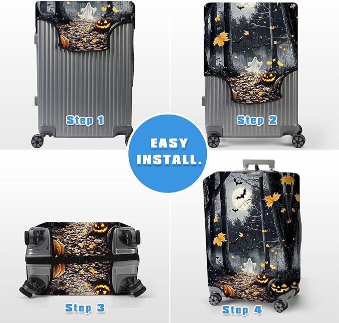 Luggage Cover Protector for 30-32 Inch Suitcases, TSA Approved Elastic Travel Suitcase Covers, Anti-Scratch Washable Luggage Sleeve for Carry On & Checked Bags, Horror Forest
