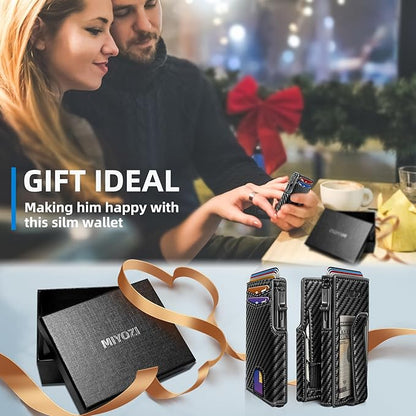 Men Wallet,with Money Clip Coins Pocket ID Window,Slim Front Pocket RFID Blocking Pop-up Card Holder 3.9"x 2.7", Gift Boxed