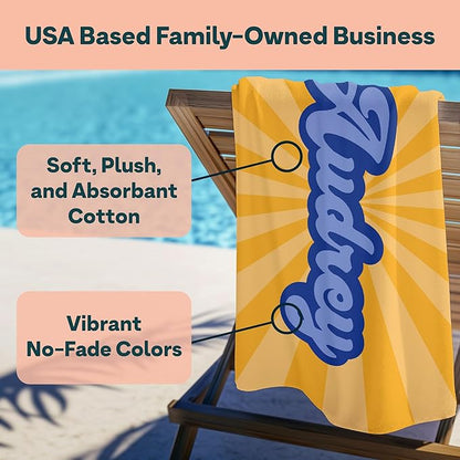 Winslow & Brody Ships Next Day - Personalized Beach Towel for Kids & Adults - Printed in USA - Custom Towels with Picture and Text - Quick Dry Pool Towels - Cotton/Poly Blend - 30" x 60" - Retro