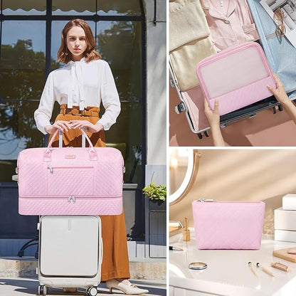 Weekender Bag for Women, Travel Duffel Bag Carry On Overnight Bag with Shoe Compartment Large Nylon Travel Weekend Tote Bag