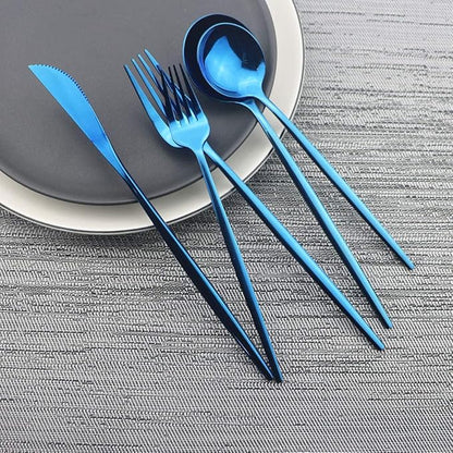 JASHII Shiny Blue Silverware Set, 20-Piece Stainless Steel Satin Finish Flatware, Kitchen Utensils, Mirror Polished Tableware Cutlery for Home and Restaurant, Dishwasher Safe