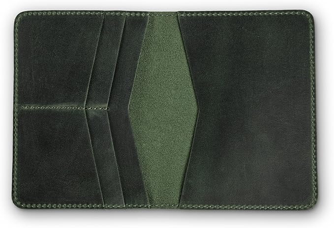 PEGAI Standard Full Grain Crazy Horse Leather Passport Holder | Custom Travel Passport Cover & Organizer | Handcrafted Leather Passport Wallet for Men and Women | Pike (Green)