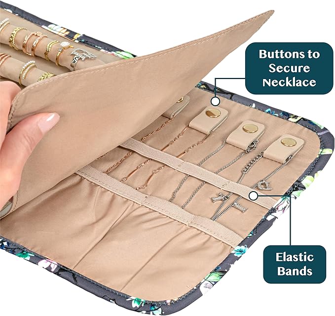 Pavilia Foldable Jewelry Organizer - Travel Roll Bag with Compartments for Earrings, Rings, Necklaces, Bracelets - Packing Accessory