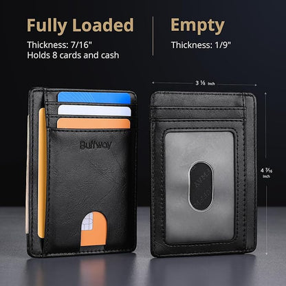 Buffway Slim Minimalist Front Pocket RFID Blocking Leather Wallets for Men and Women - Alaska Black