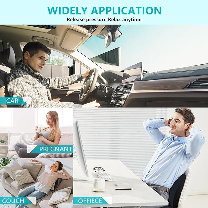 FLORICH 3 PCS Seat Cushion for Carseat Lumbar Support Pillow Car Neck Headrest Pillows Memory Foam Gel Memory Foam Massage Point Seat Pads Pressure Relief Back Cushion for Office Chair(Black)