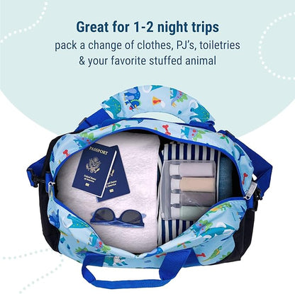 Wildkin Kids Overnighter Duffel Bag – Carry-On Size, Ideal for School & Sleepovers – Dinosaur Land