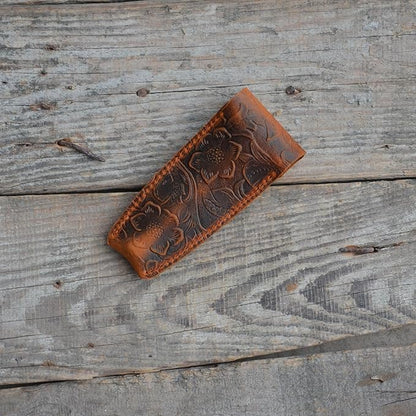 JJNUSA Old Fashioned Sleeve Travel Pouch Leather Safety Razor Case, Double Edge Razor 4.5", Shaving Accessories, Personal Care Essentials, Men's Shaving Razor Flower brown