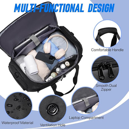 Travel Bag for Men Women, Duffle Bag & Gym Bag with Shoe Compartment, Weekender Overnight Bag with Toiletry Bag and Carry on Bags for Travel, Flight Airplane, Fit Trip, Gym, Yoga, Black