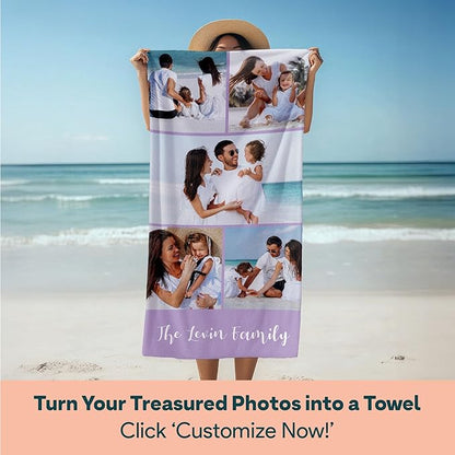 Winslow & Brody Ships Next Day - Personalized Beach Towel for Kids & Adults - Printed in USA - Custom Towels with Picture and Text - Quick Dry Pool Towels - Cotton/Poly Blend - 30" x 60" - 5 Photos
