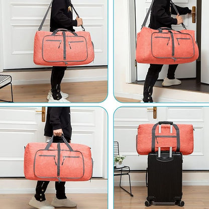 Vomgomfom 65L/85L/115L Foldable Travel Duffle Bag, Lightweight Checked Luggage with Shoe Compartment, Water-Resistant Weekender Overnight Bag for Men & Women