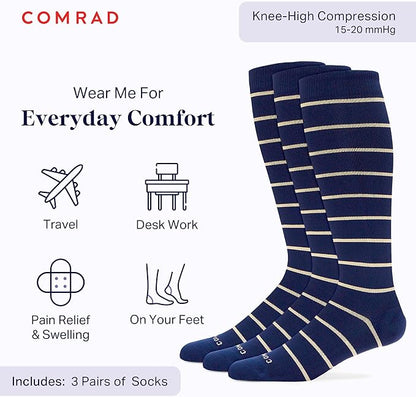 Comrad Nylon Knee High Socks - 15-20mmHg Graduated Compression Socks - Soft & Breathable Support Unisex Socks