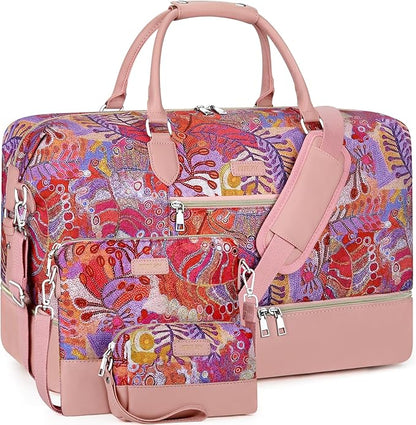 Weekender Bag for Women, Travel Duffel Bag Carry On Overnight Bag with Shoe Compartment Large Nylon Travel Weekend Tote Bag