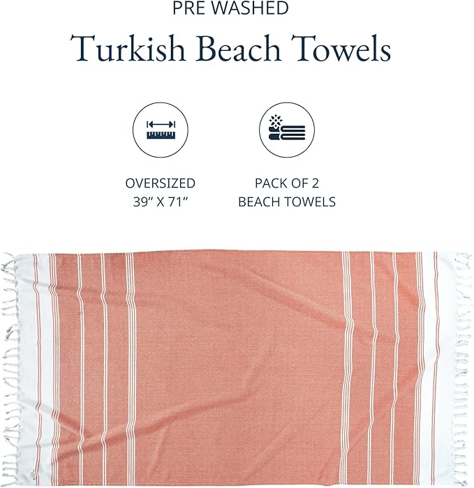 LANE LINEN Turkish Beach Towel 2 Pack, Oversized Beach Towel 39"x71", Beach Essentials for Women, Large Pool Towel, Absorbent & Quick Dry, Sand Free Beach Towel - Bird of Paradise