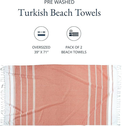 LANE LINEN Turkish Beach Towel 2 Pack, Oversized Beach Towel 39"x71", Beach Essentials for Women, Large Pool Towel, Absorbent & Quick Dry, Sand Free Beach Towel - Bird of Paradise