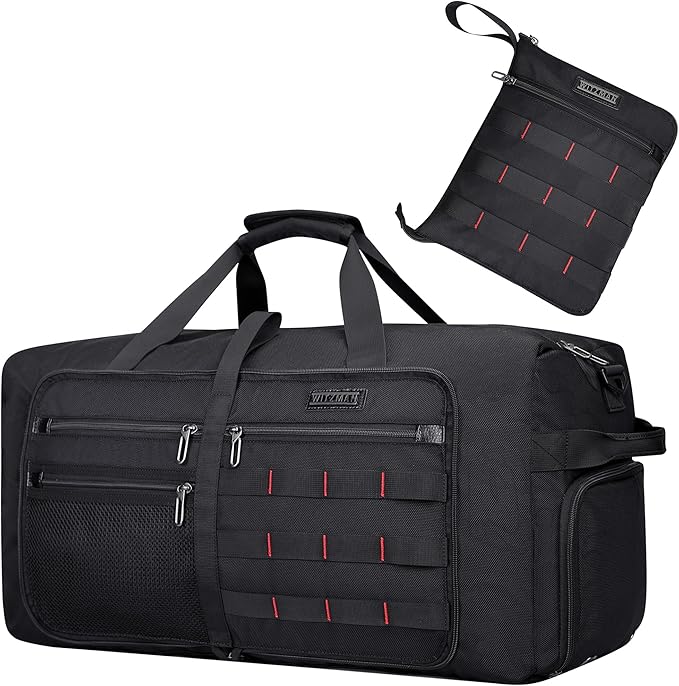 WITZMAN Foldable Duffle Bag for Travel 65L Lightweight Packable Duffel Bag with Shoes Compartment Overnight Bag for Men Women (B697 Black)
