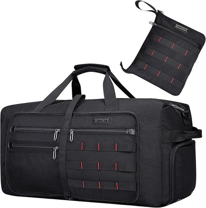 WITZMAN Foldable Duffle Bag for Travel 65L Lightweight Packable Duffel Bag with Shoes Compartment Overnight Bag for Men Women (B697 Black)
