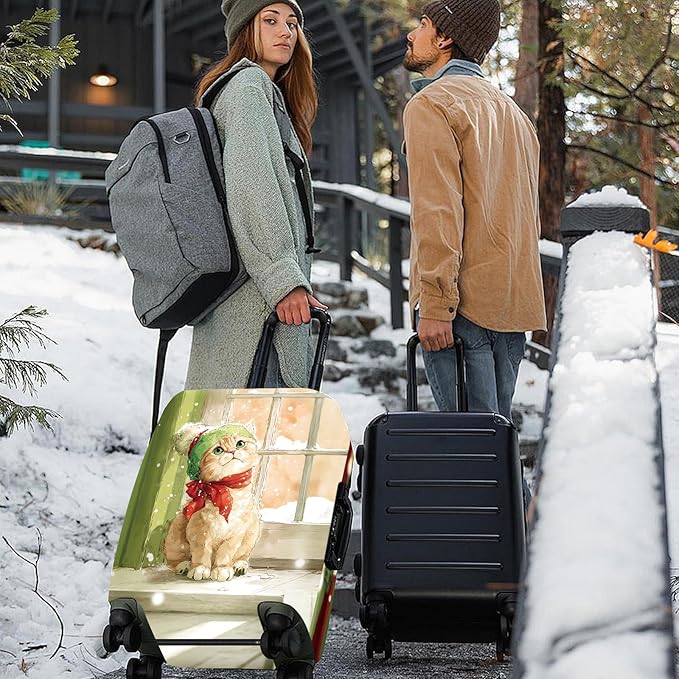 FOREVER QUEEN Christmas Cute cat Luggage Cover Suitcase Protector Suitcase Cover Anti-Scratch,Stretchable Bag Cover Washable Durable Polyester