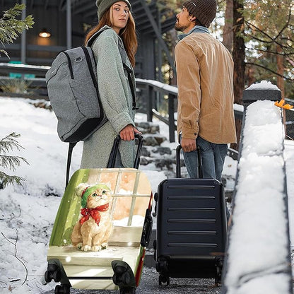 FOREVER QUEEN Christmas Cute cat Luggage Cover Suitcase Protector Suitcase Cover Anti-Scratch,Stretchable Bag Cover Washable Durable Polyester