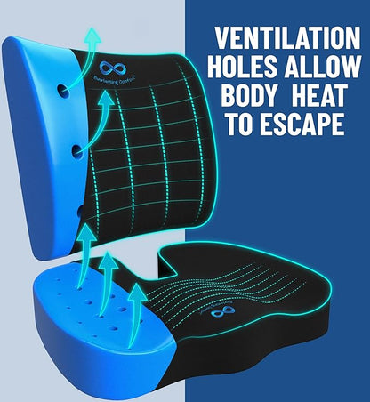 Everlasting Comfort Doctor Recommended Memory Foam Seat Cushion for Office Chairs & Car - Ergonomic Office Desk Accessories - Cushions for Tailbone Pain Relief, Sciatica & Back Support Pillow