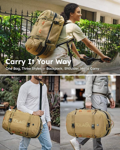 Tolaccea Travel Laptop Backpack, Large Carry on Backpack Flight Approved Convertible Duffle Luggage Bag Daypack Work Business Rucksack Fits 16" Laptop for Men Women 3 Carrying Ways, 40L-50L Expandable