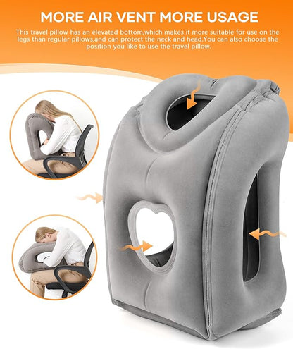 Sunany Travel Pillow, Upgraded Plane Pillow for Long Flights, Inflatable Neck Pillow Used for Airplanes,Cars,Buses,Trains,Office Napping with Eye Mask,Earplugs (Gray)