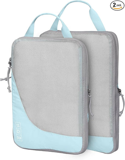 Hynes Eagle 6 Set/ 4 Set/ 2 Set Compression Packing Cubes Travel Essentials Lightweight Nylon Luggage Suitcase Organizer Bag Light Blue 2PCS