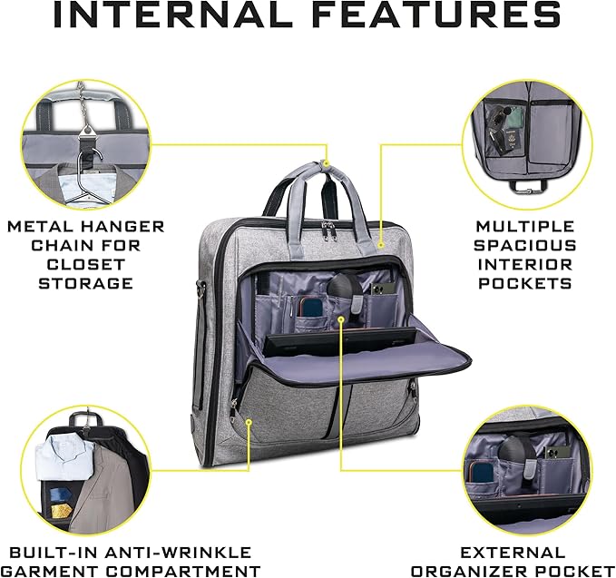 Premium Suit Garment Bag Carry On - Hangs 4 Suits - Travel & Business with Shoulder Strap and Laptop Compartment