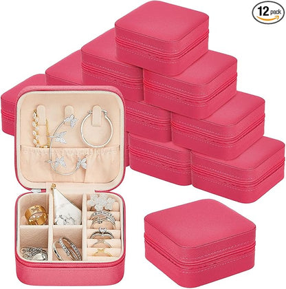 Taiyin 12 Pcs Travel Jewelry Case Box Bridesmaid Gifts Bulk Travel Jewelry Cases Boxes Small Jewels Organizers Mini Accessories Ornaments Storage for Women Girls Wedding Gifts (Rose Red)