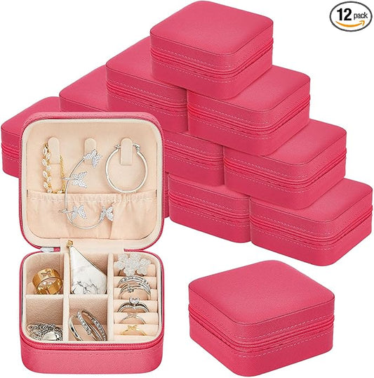 Taiyin 12 Pcs Travel Jewelry Case Box Bridesmaid Gifts Bulk Travel Jewelry Cases Boxes Small Jewels Organizers Mini Accessories Ornaments Storage for Women Girls Wedding Gifts (Rose Red)