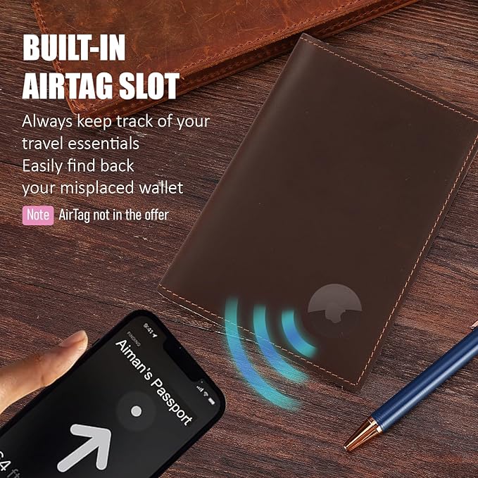 STAR VISTA Albatross Leather Travel Passport Holder, Minimalist Design, Full Grain Leather Case for Men and Women - Slim Passport Wallet, Bifold, RFID Blocking, with AirTag Holder