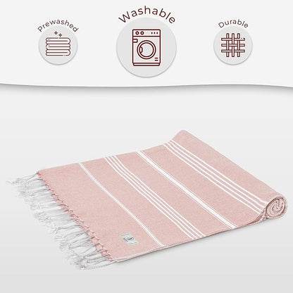 Turkish Beach Towel Quick Dry & Absorbent Oversized (39" x 71") - Lightweight, Versatile and Functional as Picnic and Beach Blanket, Yoga, Gym and Vacation Towels - Powder