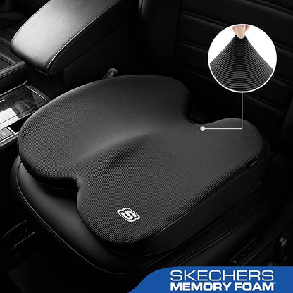 Skechers Memory Foam Seat Cushion,Ribbed Fabric Office Chair Cushion for Tailbone Pain Relief,Butt Pillow for Office Chair,Car Seat Cushion,Long Sitting Office Workers,and Car Drivers,Black