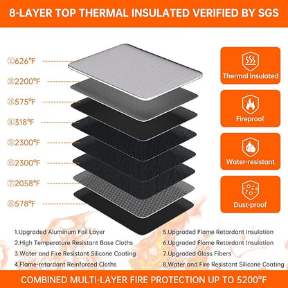 DocSafe 5200°F Fireproof Document Box with Lock,Heat Insulated File Organizer Storage with Pockets,Collapsible Portable Home Office File Safe Box with Handle for Hanging Letter/Legal Folders, Black