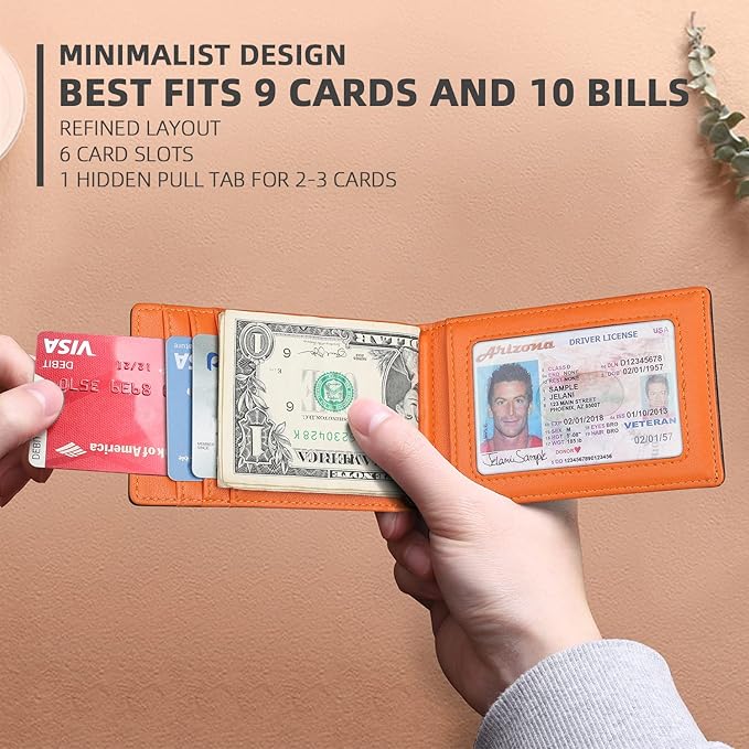 Zitahli Wallet for Men-6 Slots ID Window-Mens Wallets-Slim Wallet Classic Spring Money Clip RFID Blocking-Gift for Men