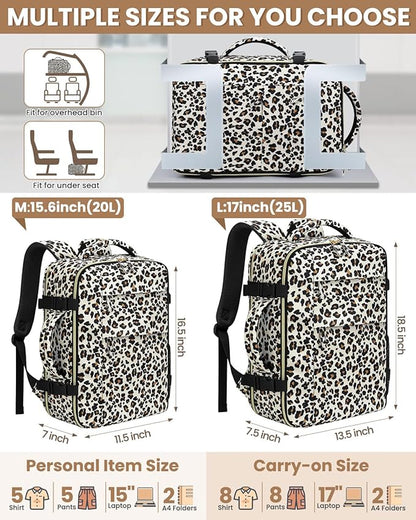 Travel Backpack for Women Man, Waterproof Personal Item Travel Bag Airline Approved Laptop Backpack Bookbag Weekender bags for Business,Travel, Work Fits 15.6 inch Laptop(Medium,Leopard)