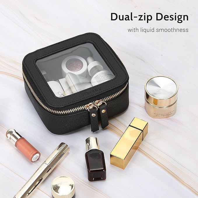 Aveniee Mini Clear Makeup Bag, Small Cosmetic Bags Travel Toiletry Pouch Organizer, TSA Approved Make up Case with Zipper, Car Bag for Essentials,Black