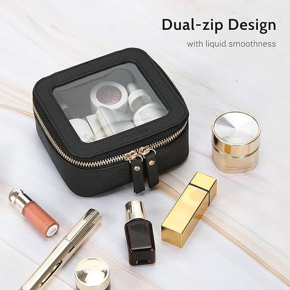 Aveniee Mini Clear Makeup Bag, Small Cosmetic Bags Travel Toiletry Pouch Organizer, TSA Approved Make up Case with Zipper, Car Bag for Essentials,Black