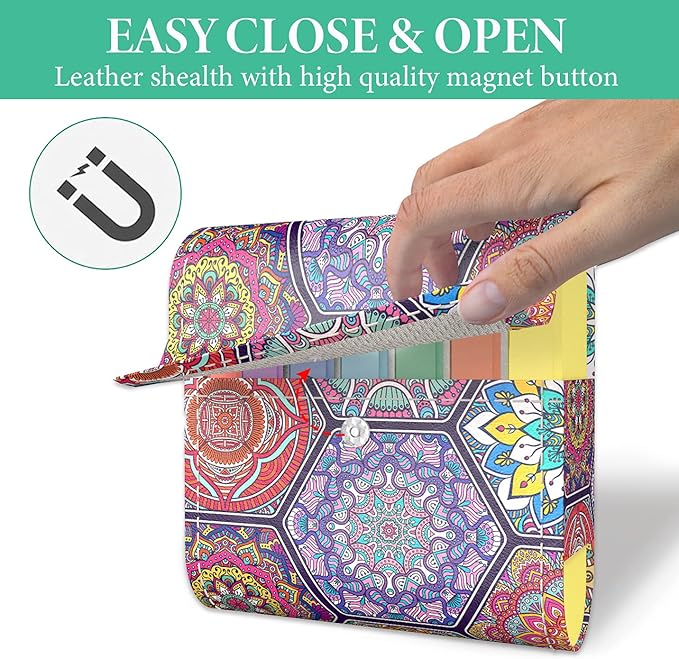 Pill Organizer,LIZIMANDU Weekly Travel Pill Case Box Medication Reminder Daily AM PM, Day Night 7 Compartments,for 4 Times A Day, 7 Days a Week-Includes Leather PU Carrying Case (Hexagon Bohemia)