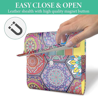 Pill Organizer,LIZIMANDU Weekly Travel Pill Case Box Medication Reminder Daily AM PM, Day Night 7 Compartments,for 4 Times A Day, 7 Days a Week-Includes Leather PU Carrying Case (Hexagon Bohemia)